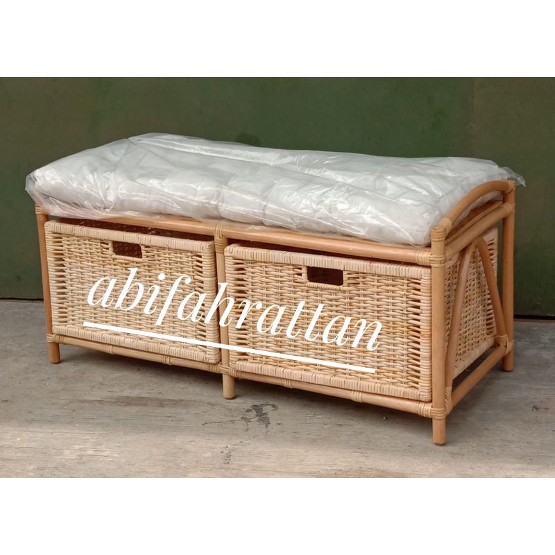 Bench Rotan Bench Drawer Kursi Laci Rotan Asli