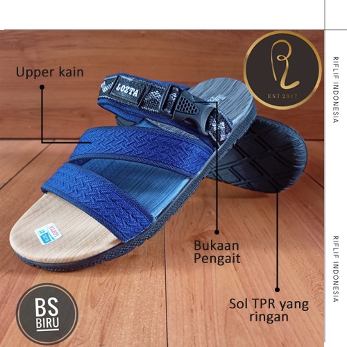 Sandal Selop Pria Keren Terbaru Bahan  Kain Biru / Sandal Selop Laki-Laki Dewasa untuk Jalan -Jalan Murah Keren Gaya dan Elegan