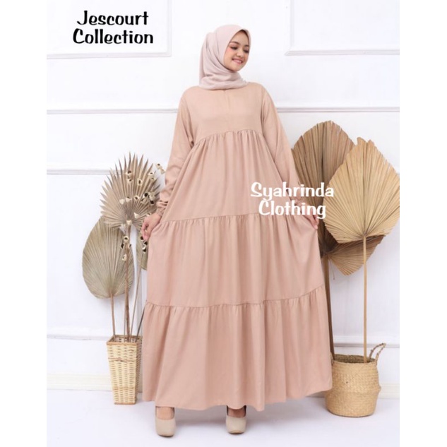 Gamis Susun Rayon Twill Premium Import Polos Muslim Wanita M L XL XXL