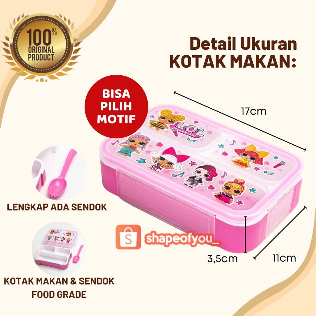 Tempat Kotak Bekal Makan Anak TK SD Karakter Anti Tumpah Lunch Box