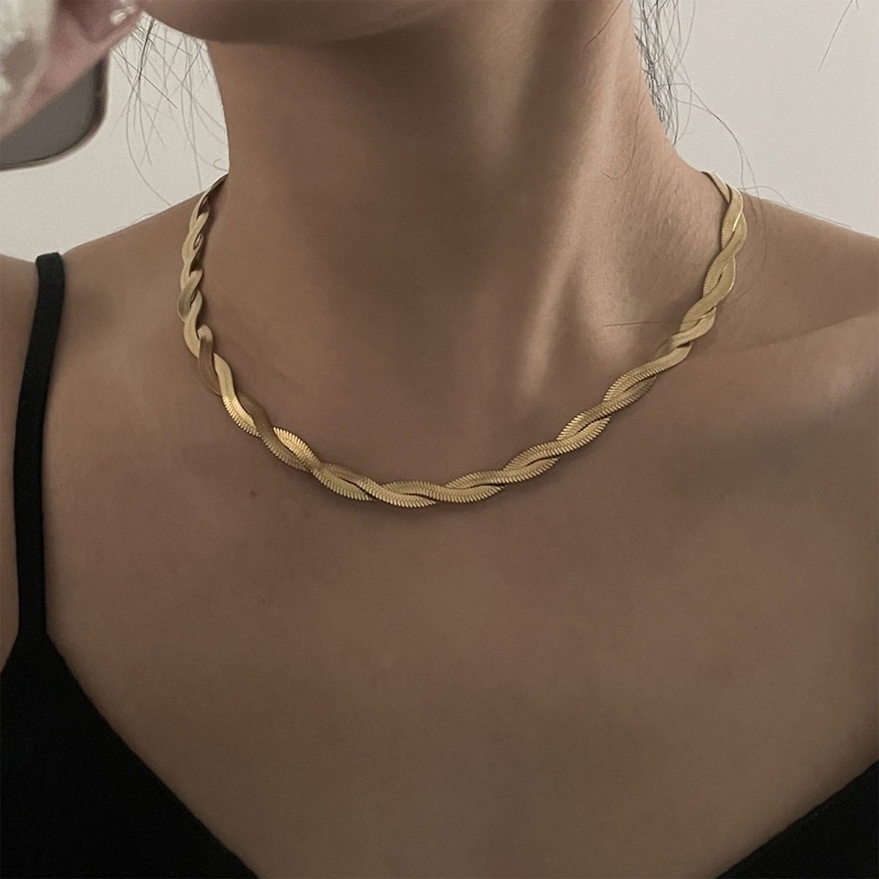 Kalung Rantai Tulang Ular Model Lapis Ganda Bahan Titanium Steel