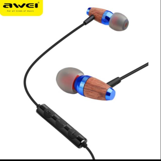 Awei earphone wooden dynamic with mic