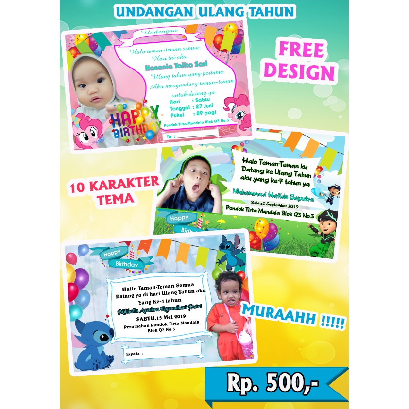 (Free Bonus) Cetak Undangan Ulang Tahun Free Design Murah