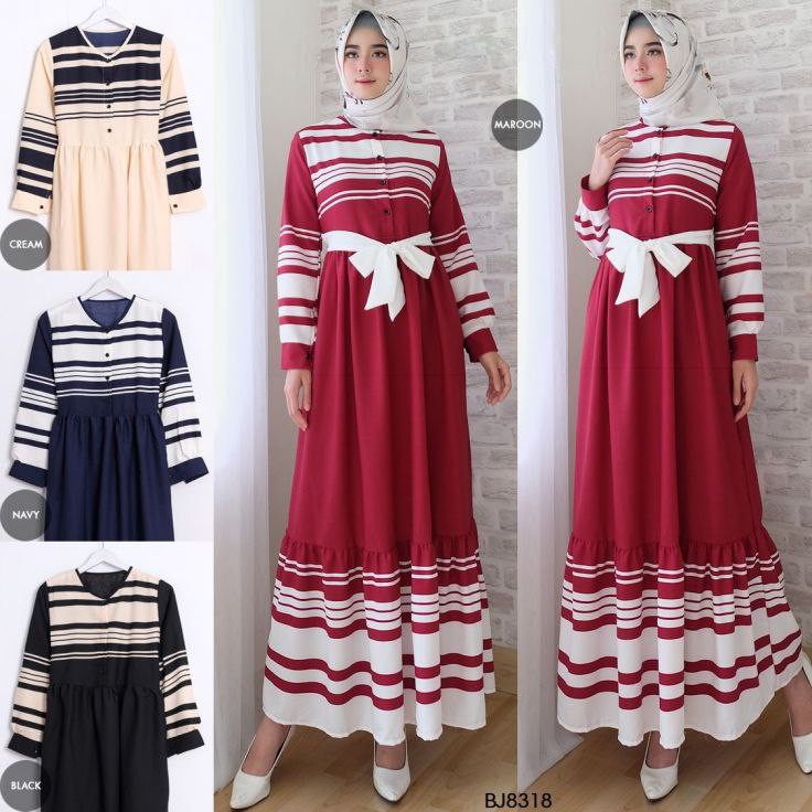 New arrival Baju Gamis wanita muslimah model Lini Ribbon bahan berkualitas terbaik BJ8318 promo