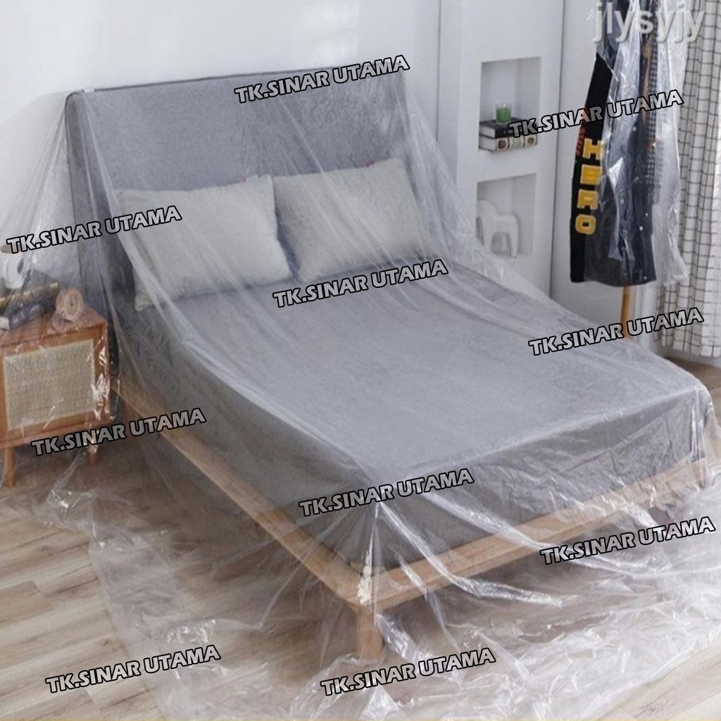 Plastik Penutup Furniture Meteran D Tutup Pelindung Funitur Bungkus Pembungkus Barang Sofa Kasur Spring Bed Lemari Baju Perabotan Perabot Rumah Tangga Alas Tembok Cat Etalase Renovasi Terpal Cuci AC Anti Air Hujan dan Debu D