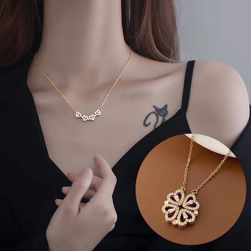 Kalung Rantai Klavikula Hias Liontin Daun Clover Bahan Zirkon Gaya Korea Untuk Wanita