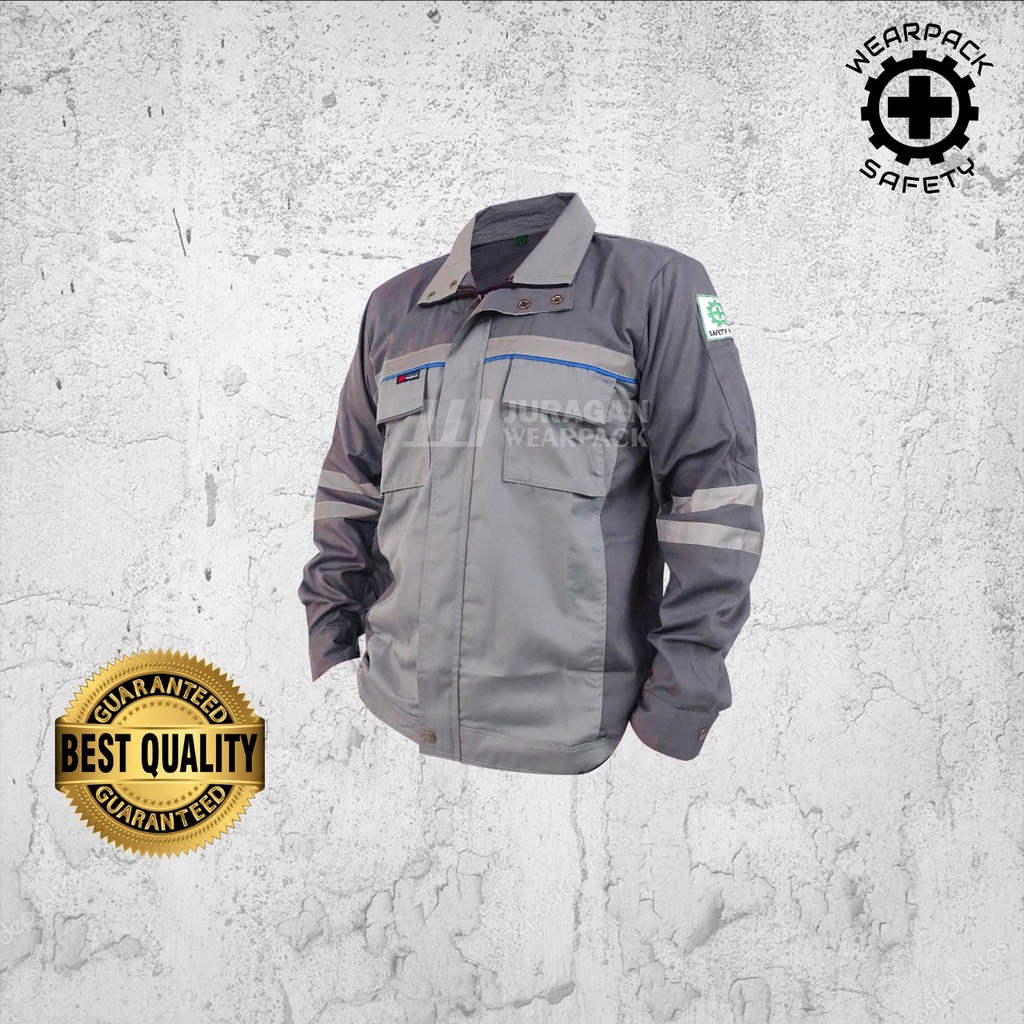 Wearpack Safety Semi Jaket / Wearpack Kerja Atasan Warna Abu Muda Kombinasi Abu Tua