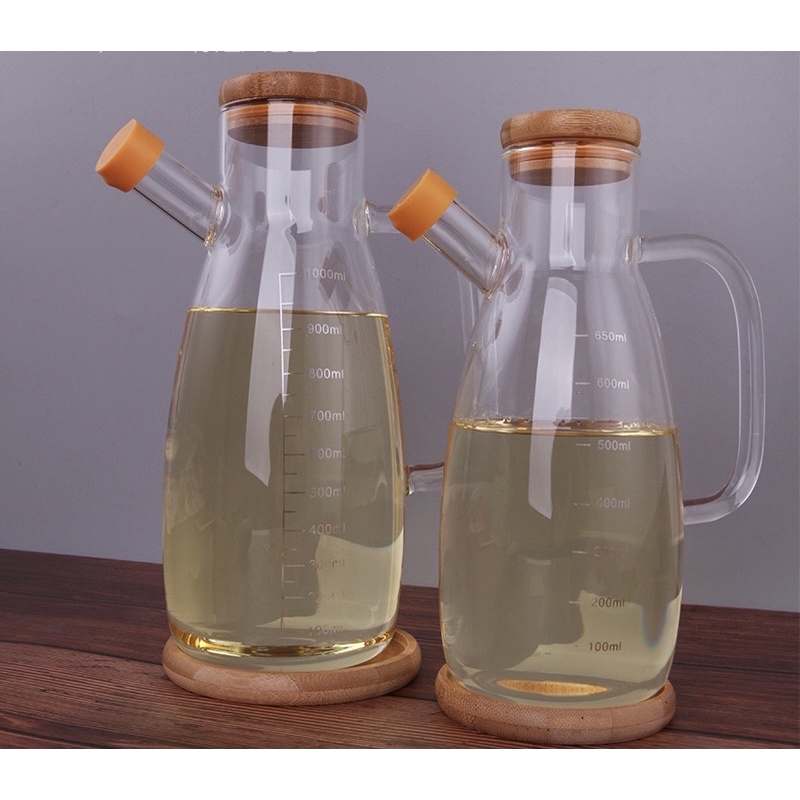 BOTOL MINYAK GORENG SERBAGUNA 650ML DAN 1000 ML / BOTOL KACA DENGAN PENUTUP KAYU DAN GAGANG BOTOL MINYAK BOTOL AESTHETIC