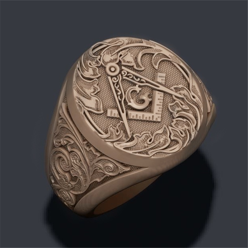 Cincin Emas Logo Masonic Gaya Vintage Untuk Pria