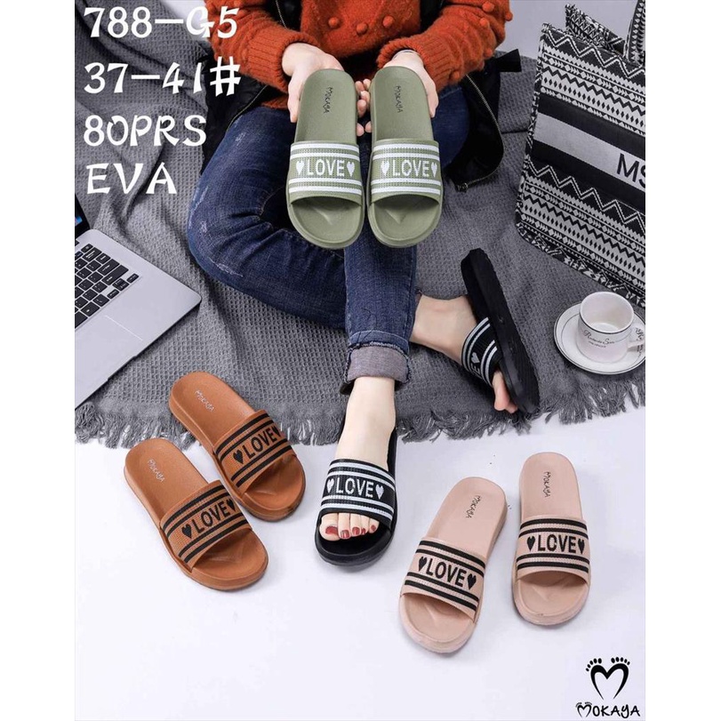 Sandal Slop Jelly Wanita Ban LOVE Keren Cantik Casual Import Mokaya / Size 37-41 (788-G5)