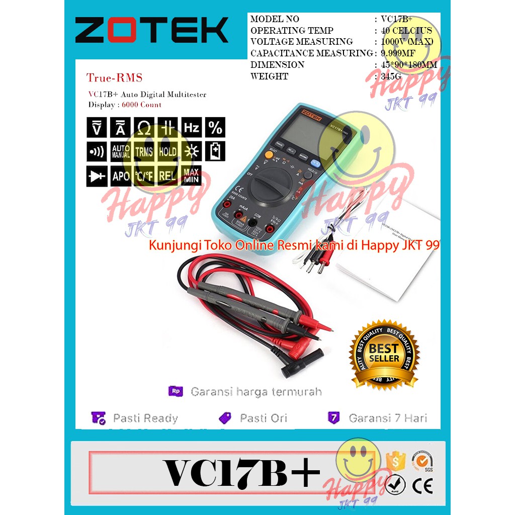 [ HAPPY JKT 99 ] AVOMETER DIGITAL ZOTEK VC17B+ MULTITESTER DIGITAL ZOTEK VC 17B+