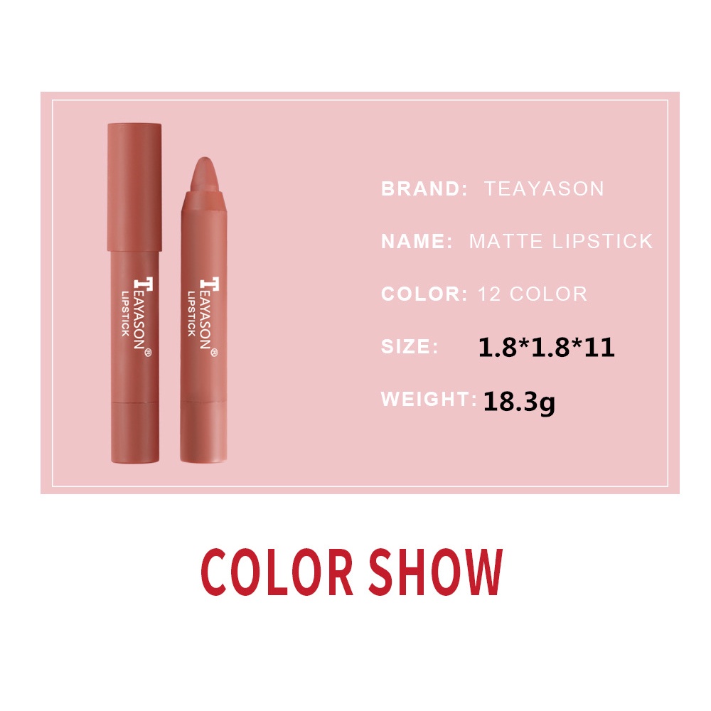 TEAYASON LIPSTICK CRAYON LIPSTIK KRAYON LIPSTICK PEN NATURAL MATTE WATERPROOF 12 WARNA