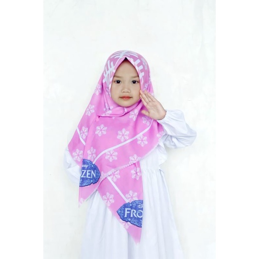 VOAL PRINTING FROZEN PINK , HIJAB ANAK KARAKTER FROZEN