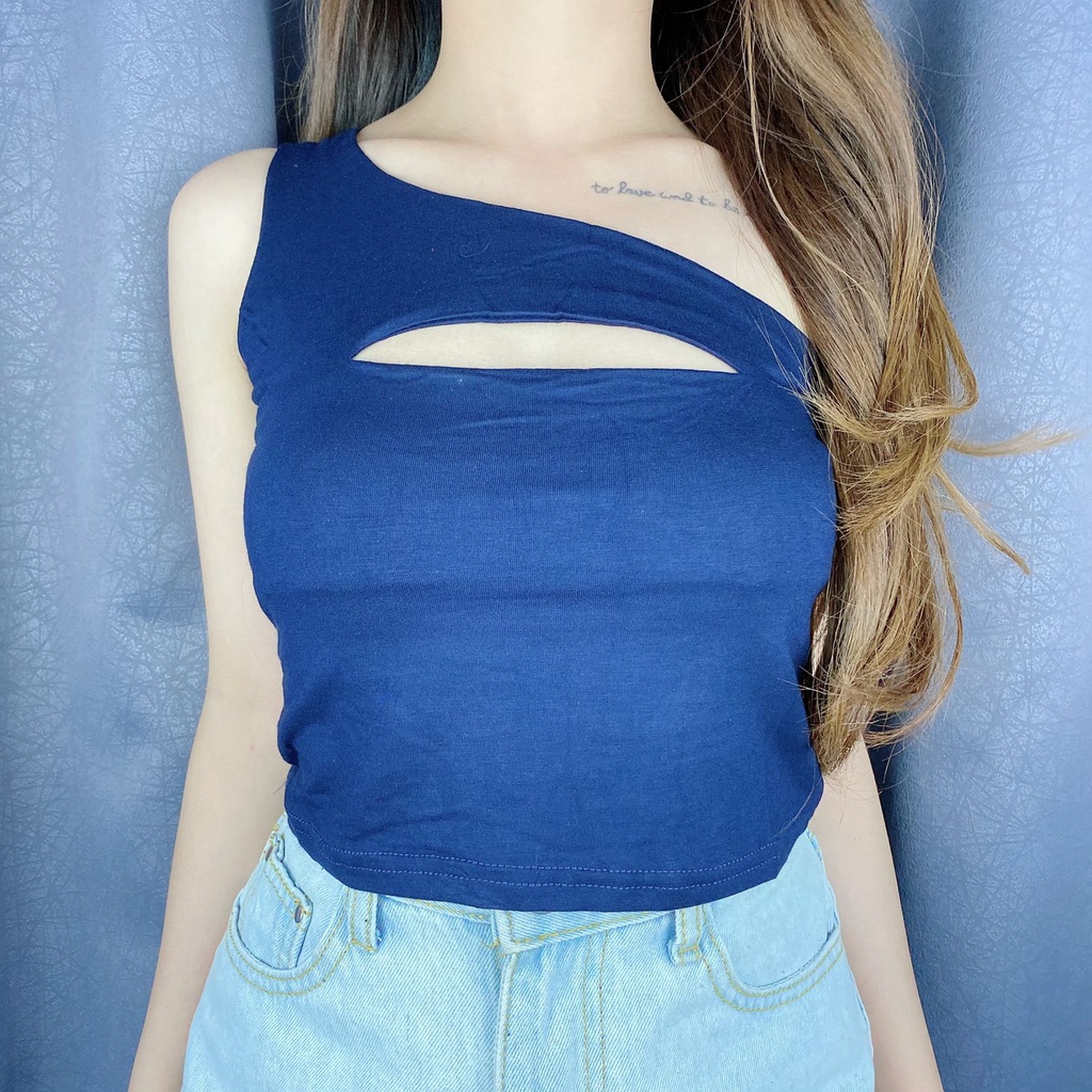 Vimel Collection - Tanktop one shoulder open chest / crop top / tanktop korea