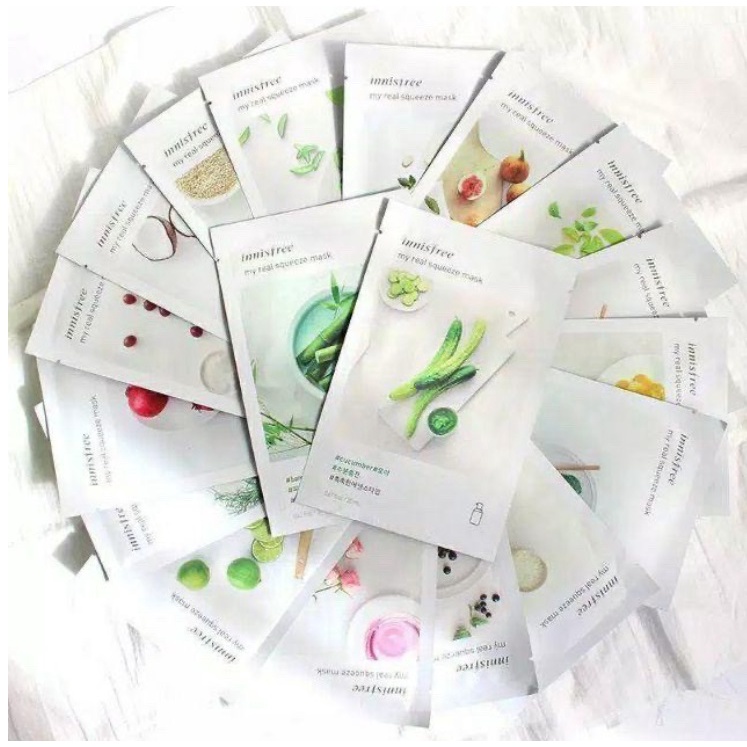 5 Pcs RANDOM Masker Innisfree My Real Squeeze Sheet Mask 23 ml / Masker Wajah Innisfree Glowing / Masker Pemutih Wajah Pencerah Wajah / Masker Wajah Organik Innisfree / Masker Korea Pelengkap Serum Wajah – Masker Muka Pria Wanita Skincare TERLARIS