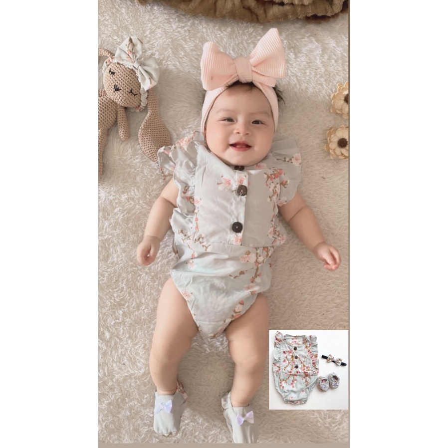 Mandy Jumpsuit Baju setelan jumper rok bunga bandana sepatu pergi lucu fashion anak bayi perempuan