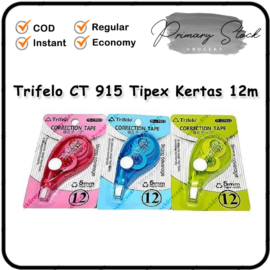 

Trifelo CT 915 Tip Ex KERTAS Correction Tape Tip X ROLL Pita Koreksi 12 Meter