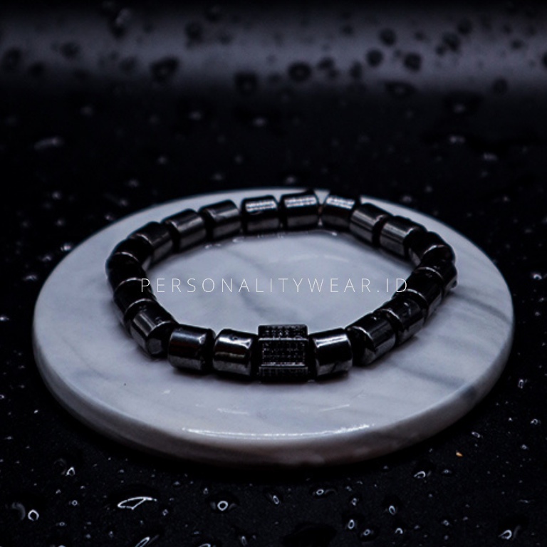 Gelang Kesehatan Pria Wanita Cowok Cewek Batu Akik Hematite Badar Besi Hitam Magnetik Natural Stone Keren ASLI Ori