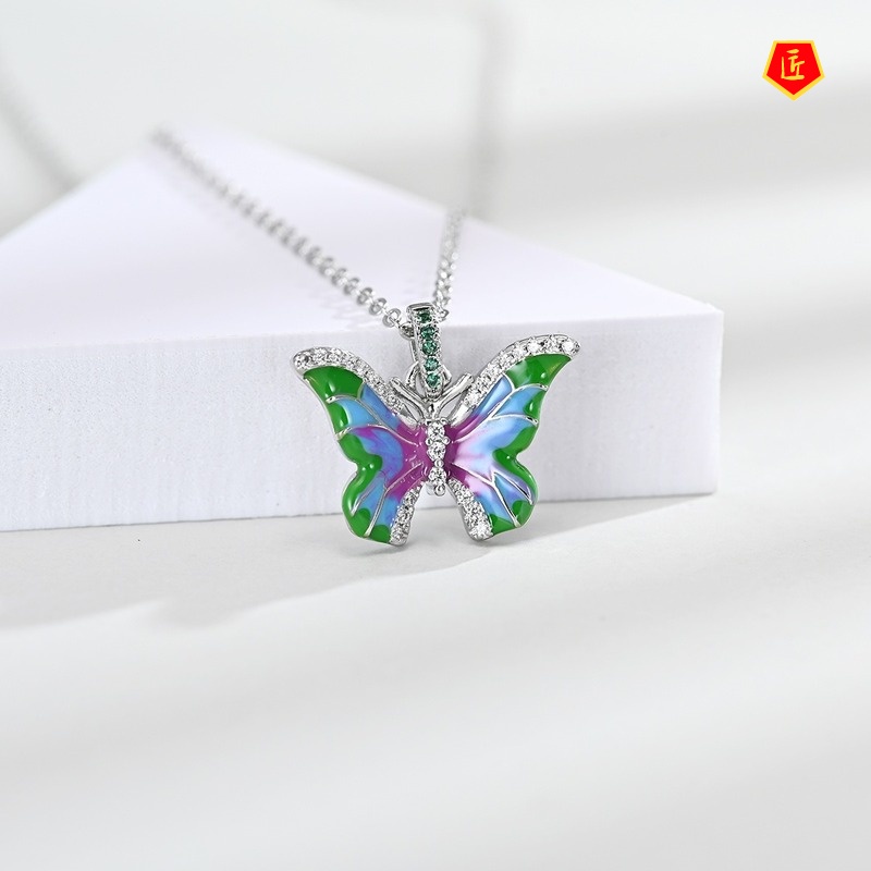 [Ready Stock]Elegant Colorful Butterfly Ring Earrings and Necklace Set