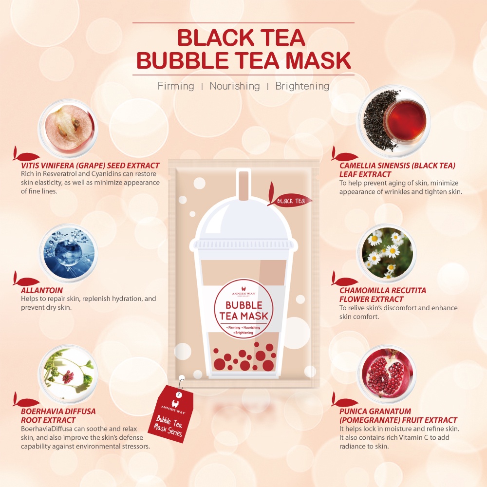 NEW ANNIE'S WAY BUBBLE TEA INVISIBLE SILK MASK ANNIES Masker Mencerahkan Wajah FIRMING NOURISHING BRIGHTENING ( BLACK TEA / BLUEBERRY / STRAWBERRY / MANGO / GREEN TEA )