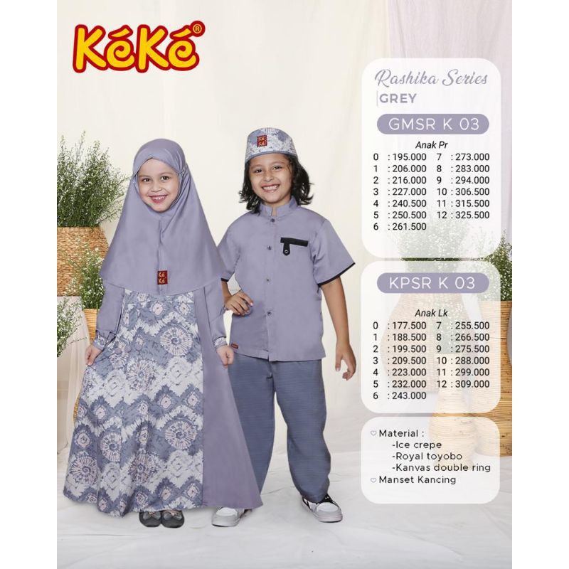 Keke Gamis Anak Set Jilbab Motif Polos Kombinasi Batik Srk 03 Rashika Grey/Abu/Gamis Anak Kekinian/G