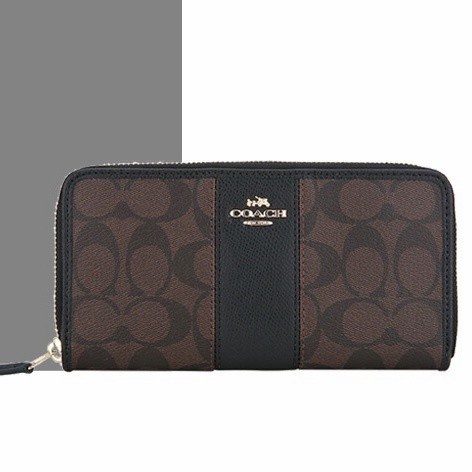 Coach Darkbrown Signature Round Zipper Wallet Outlet Ladies