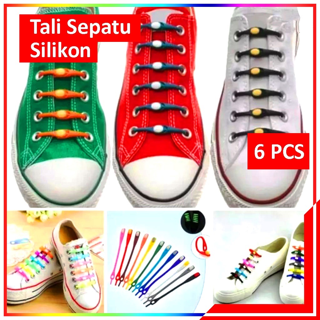 Tali Sepatu Silikon Elastis Tali Sepatu Kekinian Isi 6 Tali Warna Warni