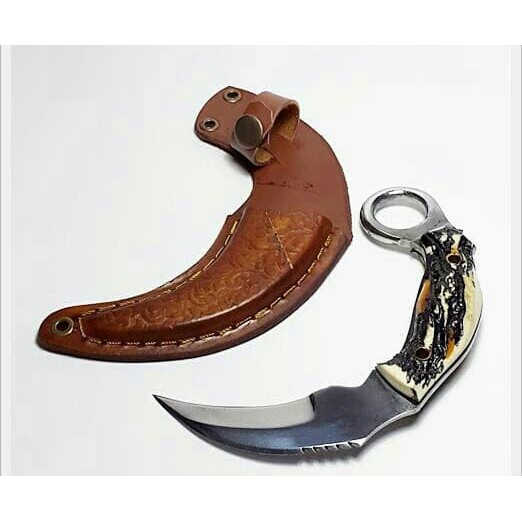 Terlaris Pisau Kerambit Tradisional Tajam, Gagang Motif Tanduk Rusa, Tajam Murah
