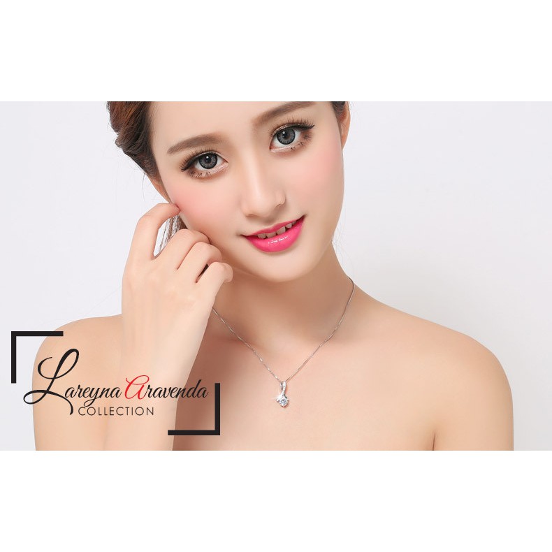 Kalung Titanium Asli + Liontin Model Pita Crystal Kristal Zirconia KL040