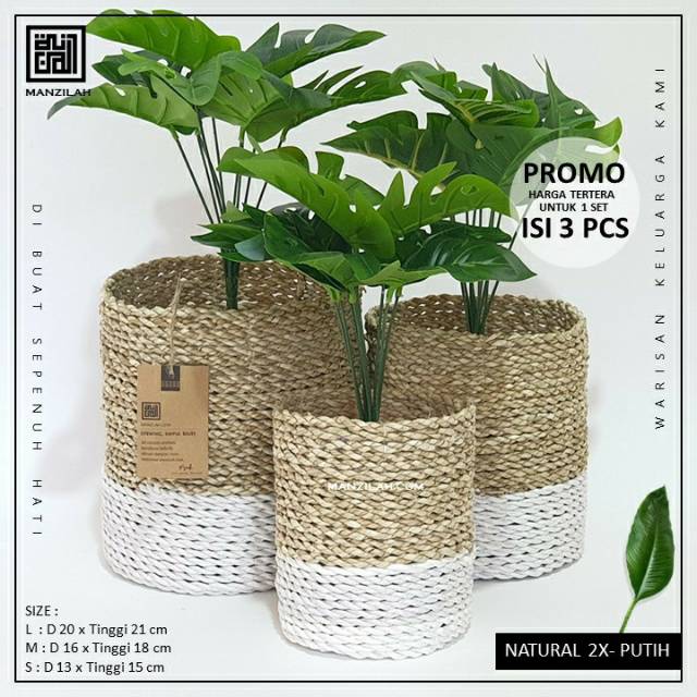 Keranjang Anyaman  Cover Pot  Tanaman  Seagrass Mix Sintetis 