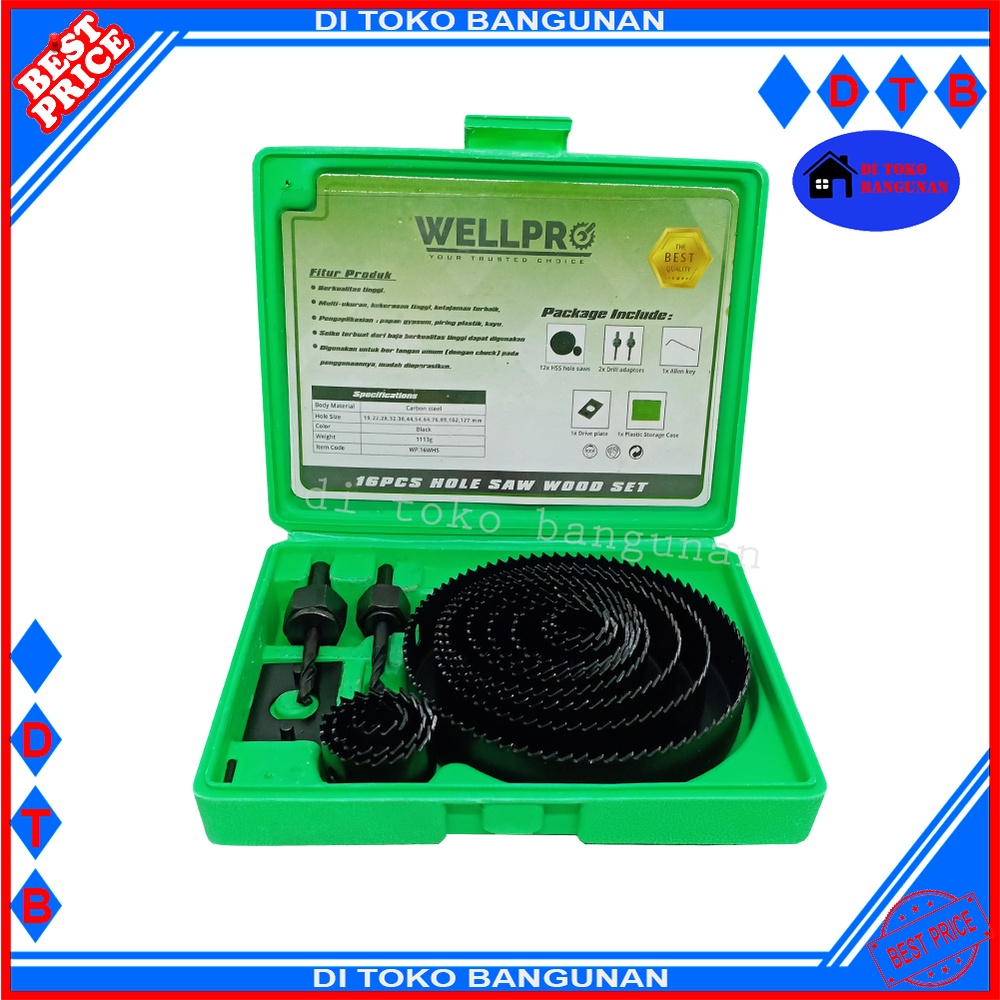 Hole Saw Kayu Mata Bor Kayu Set 16 Pcs Wellpro Pembolong Kayu Pembolong Pvc