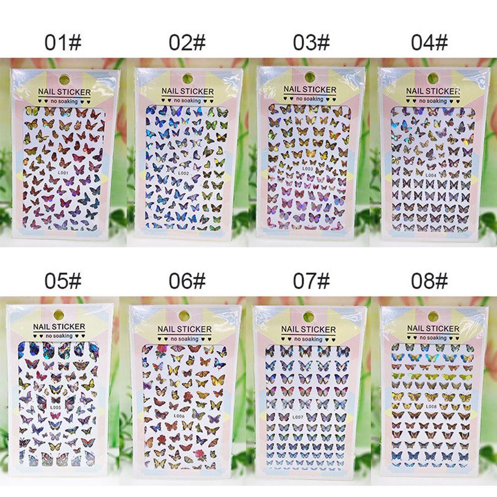 Solighter 1lembar Stiker Kuku Kupu-Kupu 3D Stylish DIY Motif Warna-Warni Nail Art Dekorasi