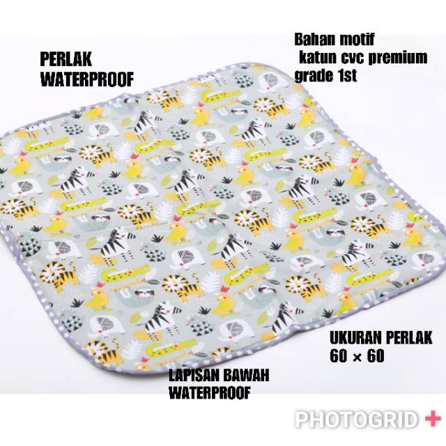 PERLAK SET BAYI/ALAS OMPOL KASUR BAYI/MATRAS BAYI WATERPROOF motif grey zoo