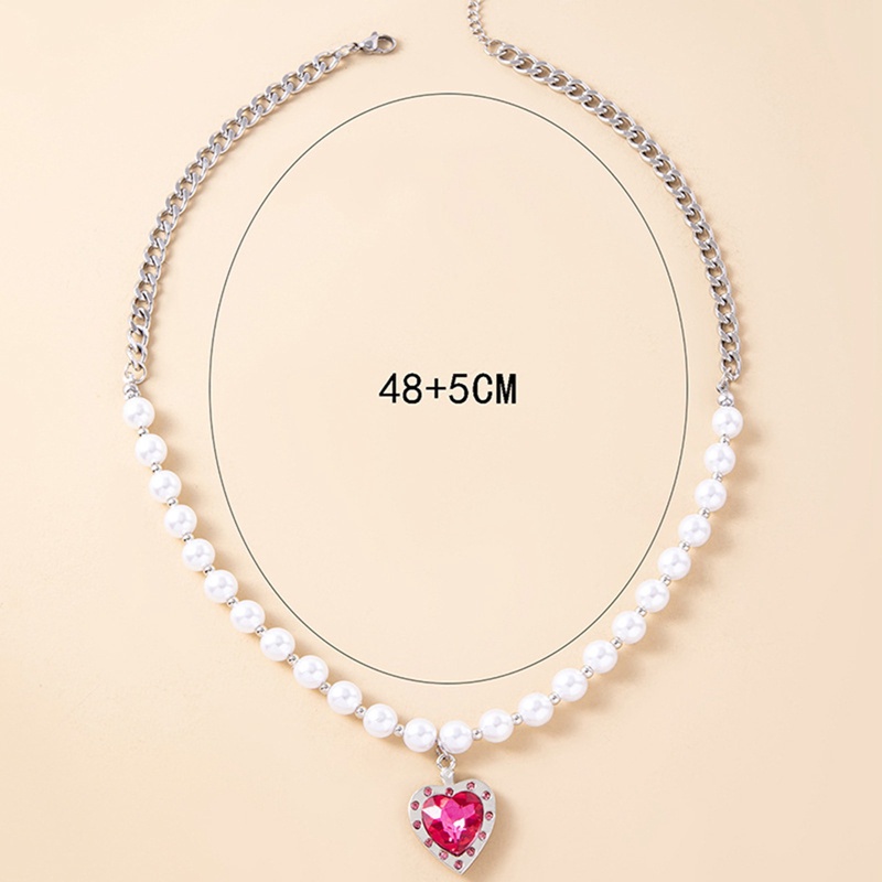 Kalung Choker Liontin Hati Kristal Mutiara Putih Untuk Wanita