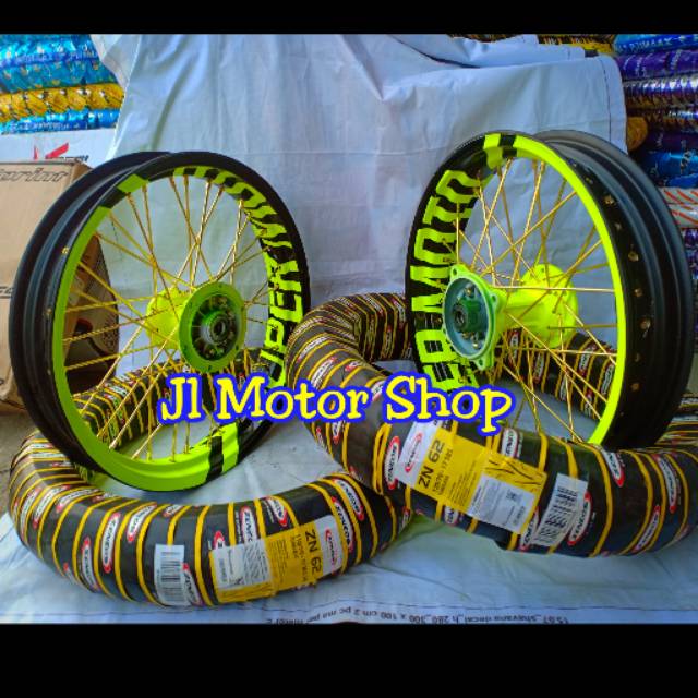 Sepaket Velg Custom Tulisan Supermoto CRF 150 CRF150 L Klx 150 D-Tracker 150 Bebas Warna Plus Ban