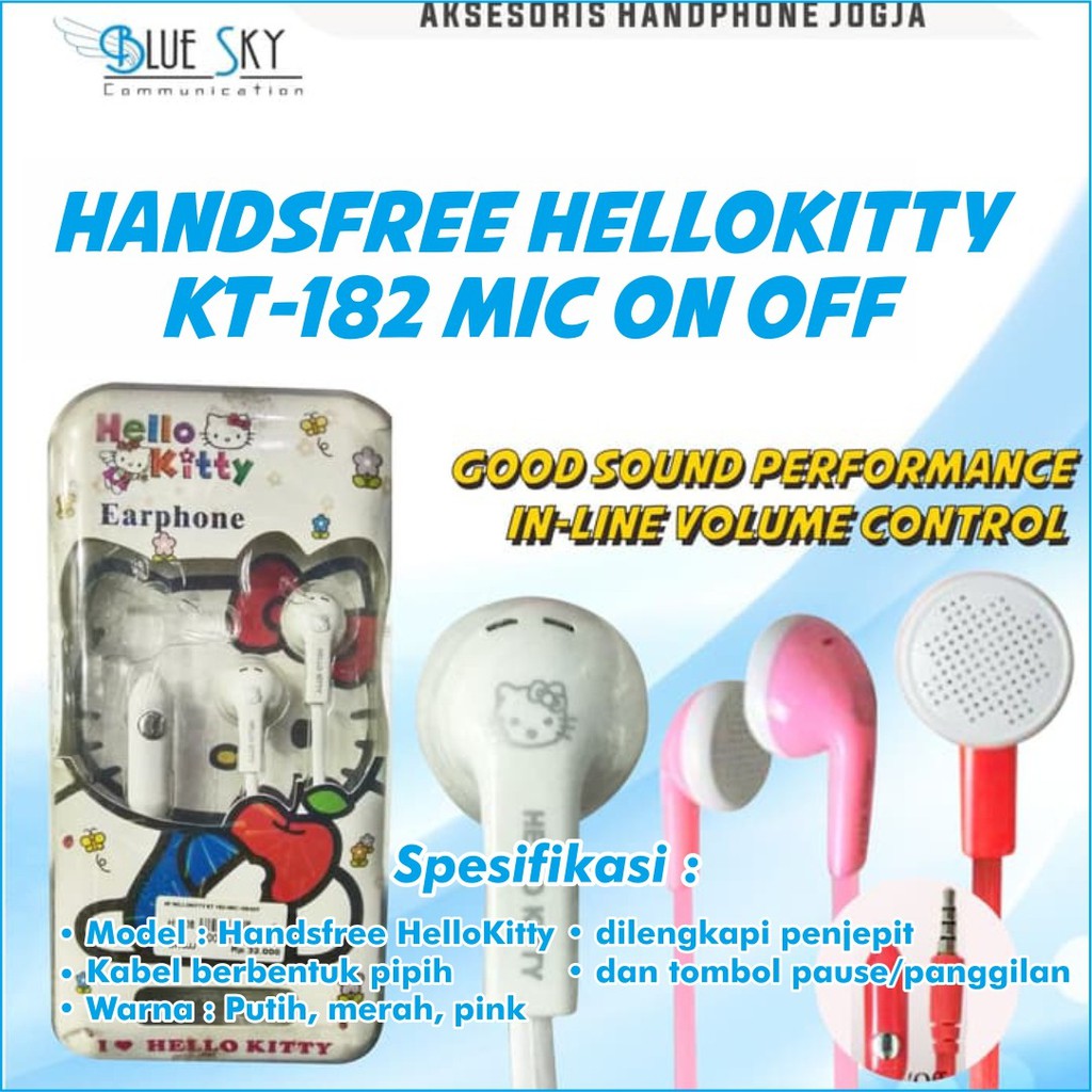 HEADSET EARPHONE HELLOKITTY KT-182 PLUS MIC PLUS ON/OFF