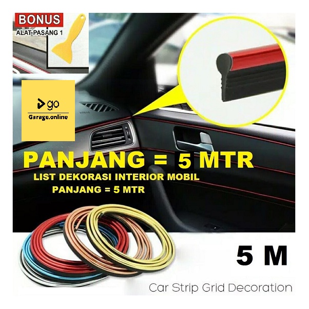 Strip LIS ELASTIS 5 METER VARIASI Panel Dashboard Interior Mobil ELEGANT+SCRAPER GLOSSY METALIK