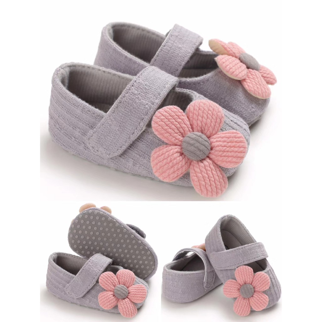 HappyOliver C595 CUTESUNY Sepatu Prewalker Casual Anti Selip Aksen Bunga untuk Bayi Perempuan 0-18