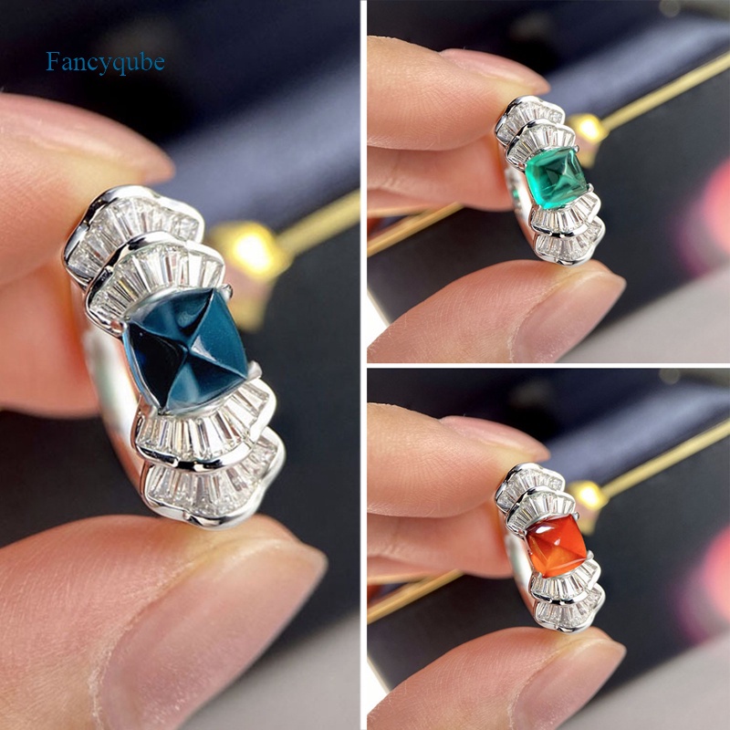 Fancyqube Cincin Kristal Zircon Aaa Bentuk Pita Warna Silver Untuk Wanita