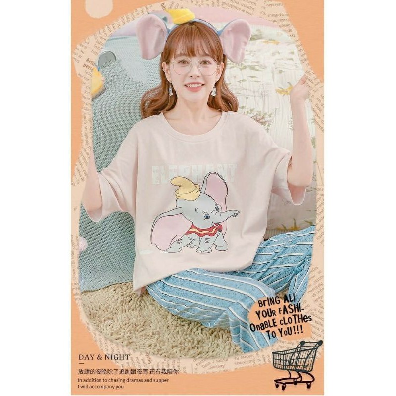 Piyama 685 Import Baju tidur Dumbo Gajah Terbang Panjang CP Anak Perempuan Remaja Cewek Wanita