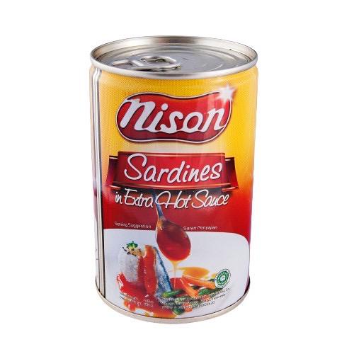 Nison Sarden saus sambal Sardine155gr &amp; 425 gr Extra Hot Sauce Makanan Kaleng seafood kaleng