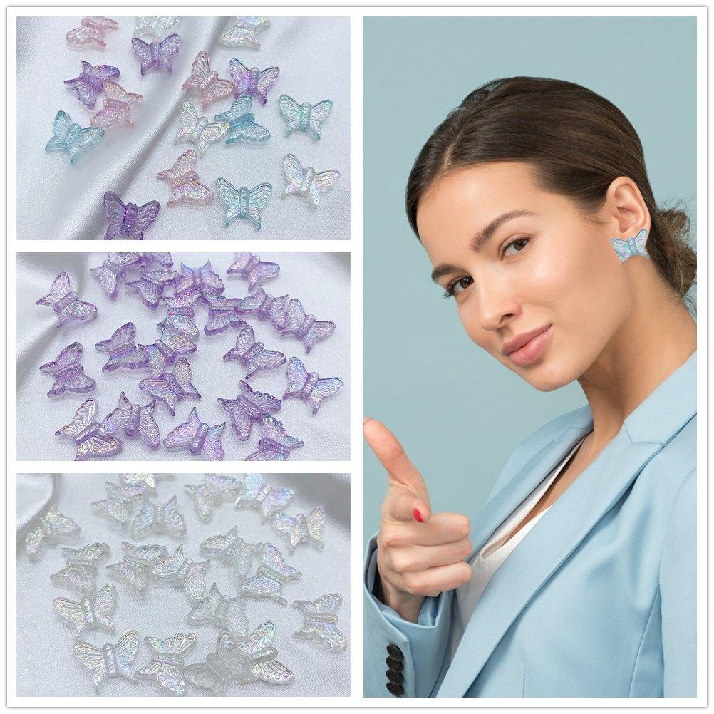 R-flower 100Pcs/Bag Butterfly Shaped Charms Temuan Perhiasan Dekorasi Kalung Gelang Warna Akrilik