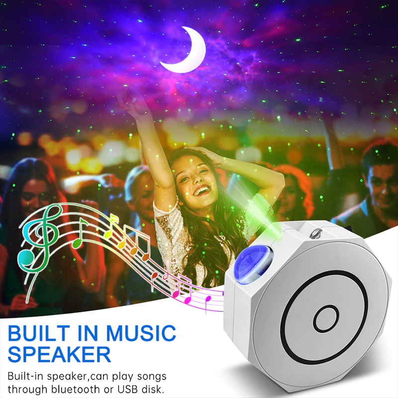 Lampu Proyektor Tidur Cahaya Bintang Bluetooth Speaker Nebula Galaxy Light Starry Sky - 2186XL - White