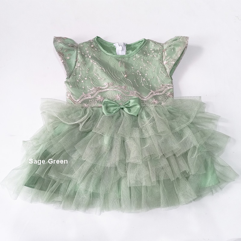 Dress Baju Gaun Pesta Bayi Perempuan 0 6 12 bulan Princess Dress Warna Sage Green Gaun Warna Putih Baptis Gaun Aqiqah Baby Newborn KA110