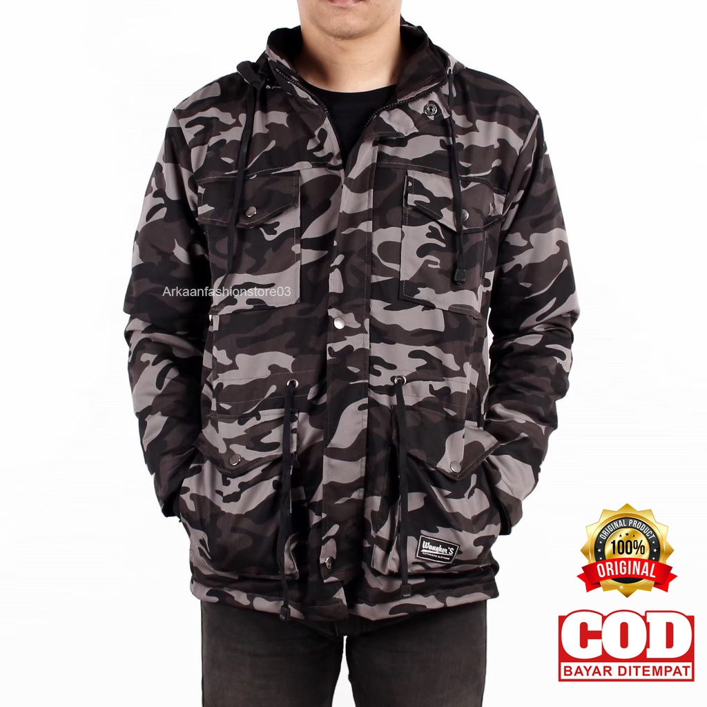 AKN - JAKET PARKA PRIA / JAKET PARKA LORENG ABU DAN HIJAU / JAKET PARKA TNI / JAKET PARKA CAMO COWOK TEBAL DAN NYAMAN ORIGINAL WANGKERS