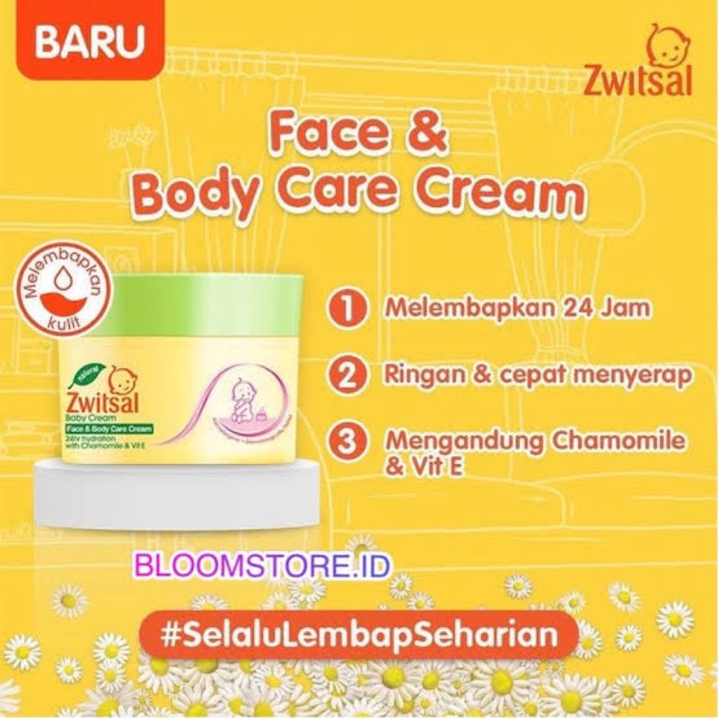 Zwitsal Baby Face &amp; Body Care Cream 50gr - Zwitsal Lotion Wajah &amp; Tubuh Bayi - Krim Muka &amp; Badan - Losion Baby