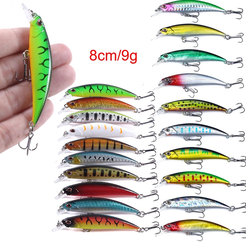 HENGJIA 1Pcs New Minnow Umpan Pancing 8cm/9g Swimbait Fishing Lure Ikan Fish Bass Bait Wobber Tackle