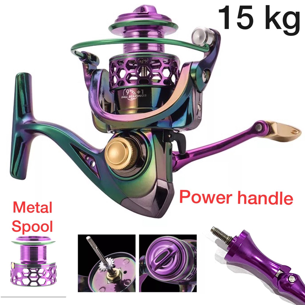 POWER HANDLE REEL PANCING METAL SPOOL 9+1BB DRAG 15 KG FM1000-3000 NEW COLORFUL DESIGN