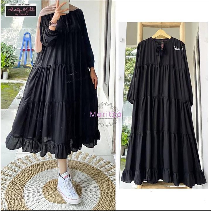 (BISA COD) Rachel Midi Dress Bahan Katun Rayon Size M L XL Baju Muslimah Wanita Long Dress Maxi Kekinian Midi Dress Import Terbaru // izdihaar olshop