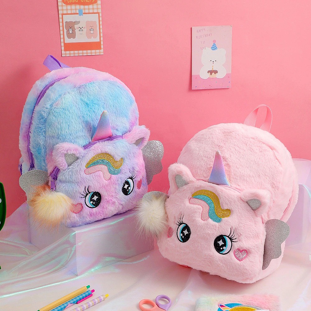 Tas sekolah anak PAUD TK tas ransel unicorn bulu Tas jalan jalan anak SD tas unicorn bulu kado ultah anak perempuan kado ultah unicorn tas anak import Tas Blingberry import tas blingberry grosir